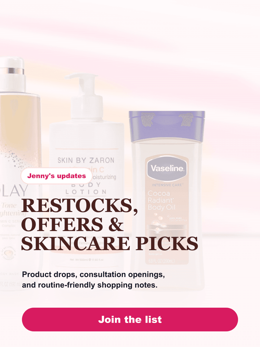 Restocks, offers, and skincare picks from Jenny's Cosmetics